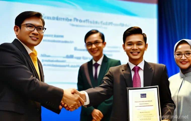 PR 교육과정 및 자격증 - **Prompt:** A confident, professionally dressed Malay woman in her late 20s to early 30s stands at a...