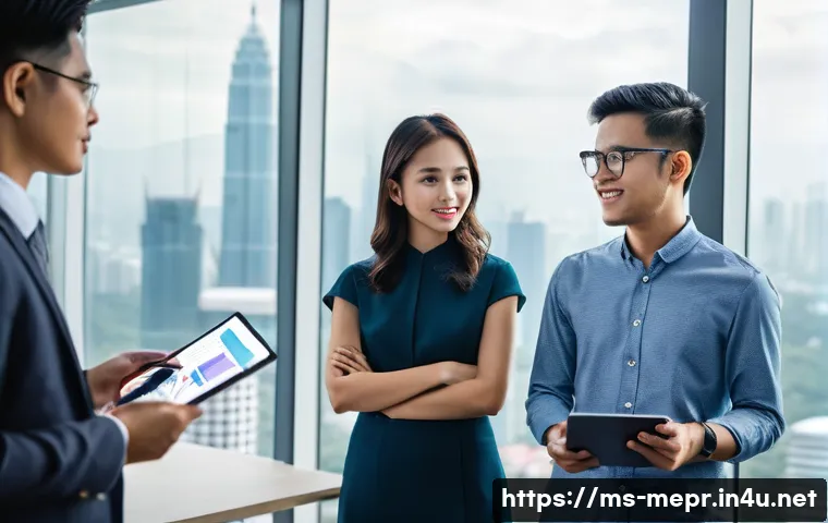 기업PR의 ROI 측정 - **Prompt:** A group of diverse young Malaysian professionals, including male and female individuals,...