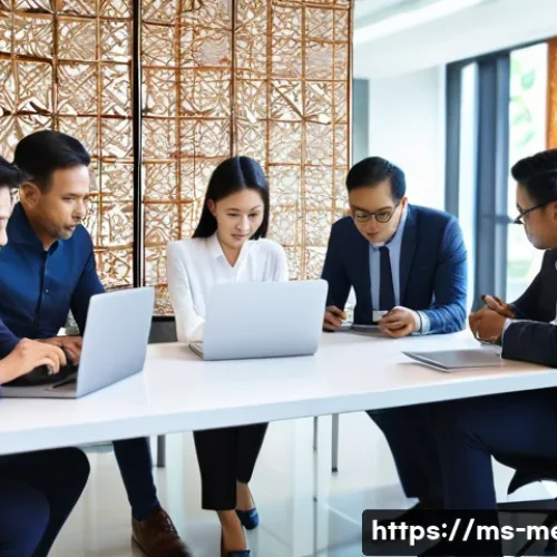 Home 11 위기 커뮤니케이션 전략 - A professional crisis communication team in a modern Malaysian office environment, working collabora...