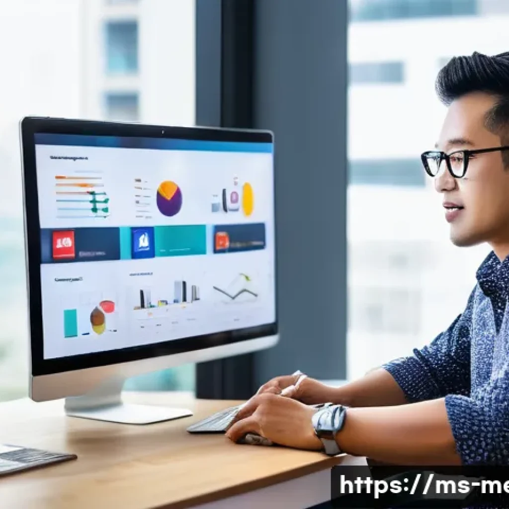 언론 홍보 컨설팅 사례 - A professional digital marketing consultant in a modern Malaysian office, analyzing data on multiple...