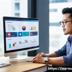 언론 홍보 컨설팅 사례 - A professional digital marketing consultant in a modern Malaysian office, analyzing data on multiple...