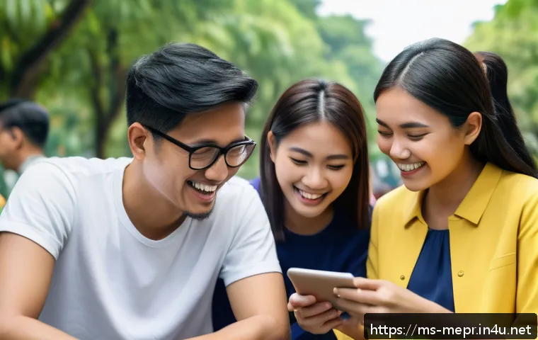 공공 PR 성공 사례 - A vibrant social media campaign scene set in Malaysia, showing diverse young Malaysians gathered in ...