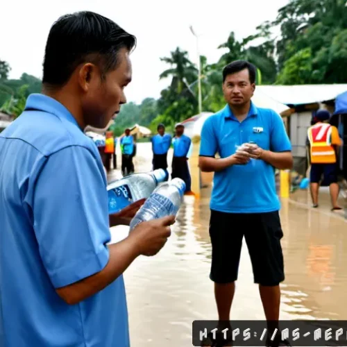 위기 대응 PR 사례 - Photorealistic crisis communication scene in Kuala Lumpur after severe monsoon flooding, a calm Mala...